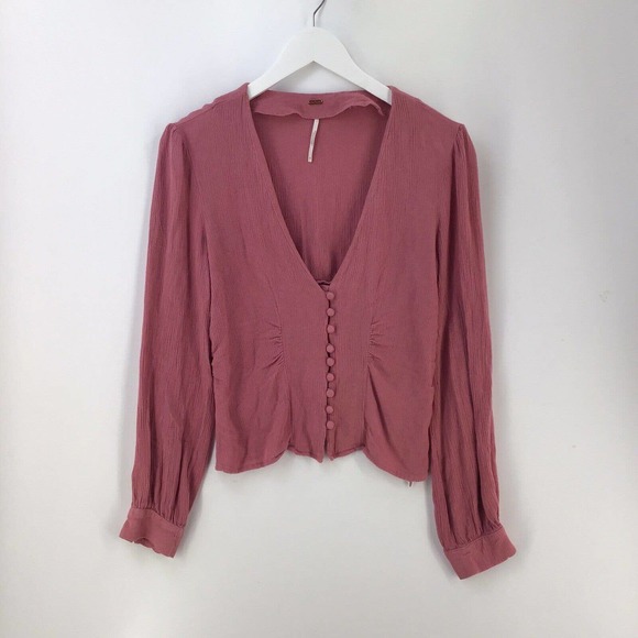 Free People Womens Peasant Top Mauve Pink Size M Cropped Boho - Picture 8 of 16